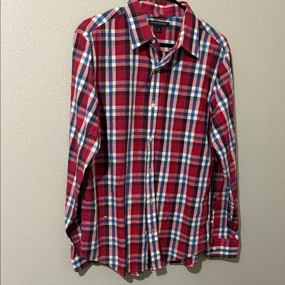 Banana Republic Red and Blue Plaid Button Down Shirt